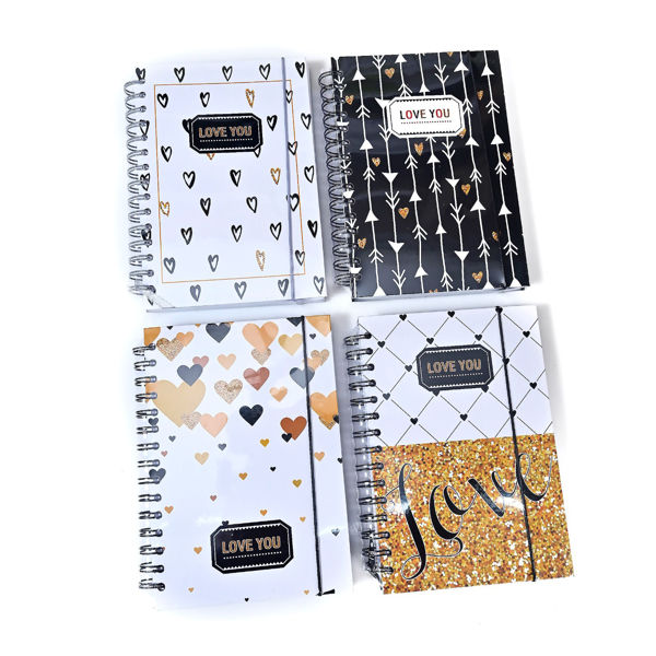 Imagen de CUADERNO CON ESPIRAL TAPA DURA A5 (MODELO CORAZONES LOVE YOU)