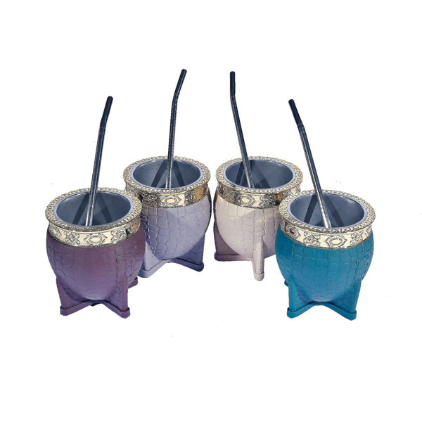 Imagen de VASO MATE DE SIMIL CUERO LABRADO CON DORADO