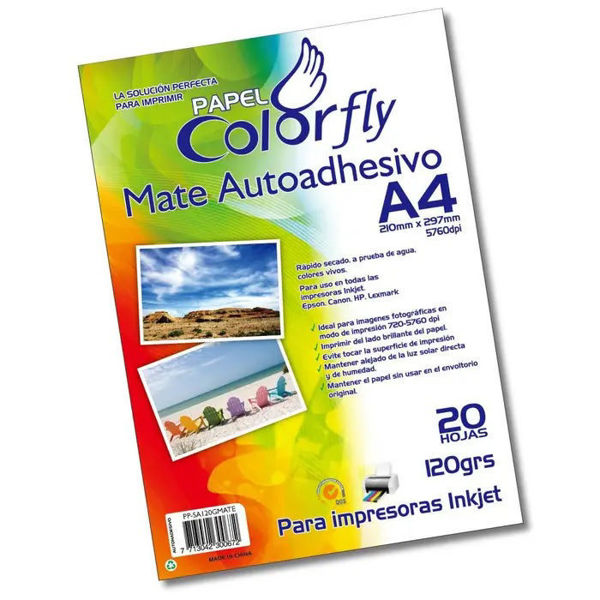 Imagen de PAQUETE DE HOJAS FOTO AUTOADHESIVAS MATE A4 DE 120 GRS (20 HOJAS)