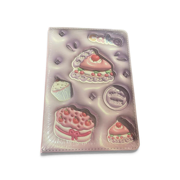 Imagen de LIBRETA TIPO CUADERNO A5 C/RELIEVE LILA CON PASTEL DE CUMPLEAÑOS