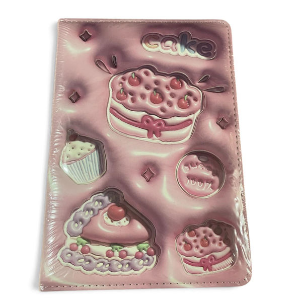 Imagen de LIBRETA TIPO CUADERNO A5 C/RELIEVE ROSA CON PASTEL DE CUMPLEAÑOS